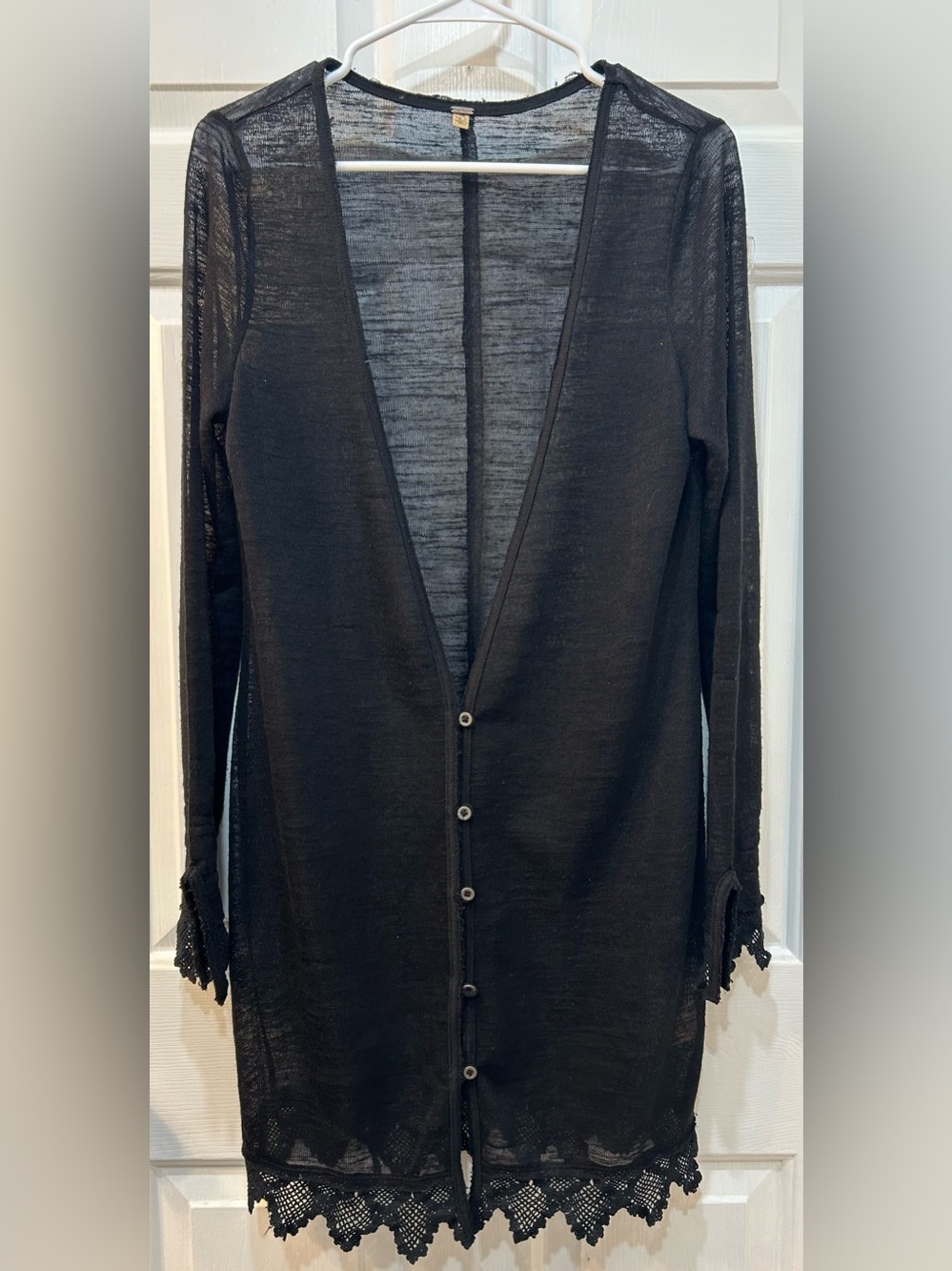 Free People Linen Infused Crochet Lace Trim Cardigan‎ Size M Dark Fairy Gothic